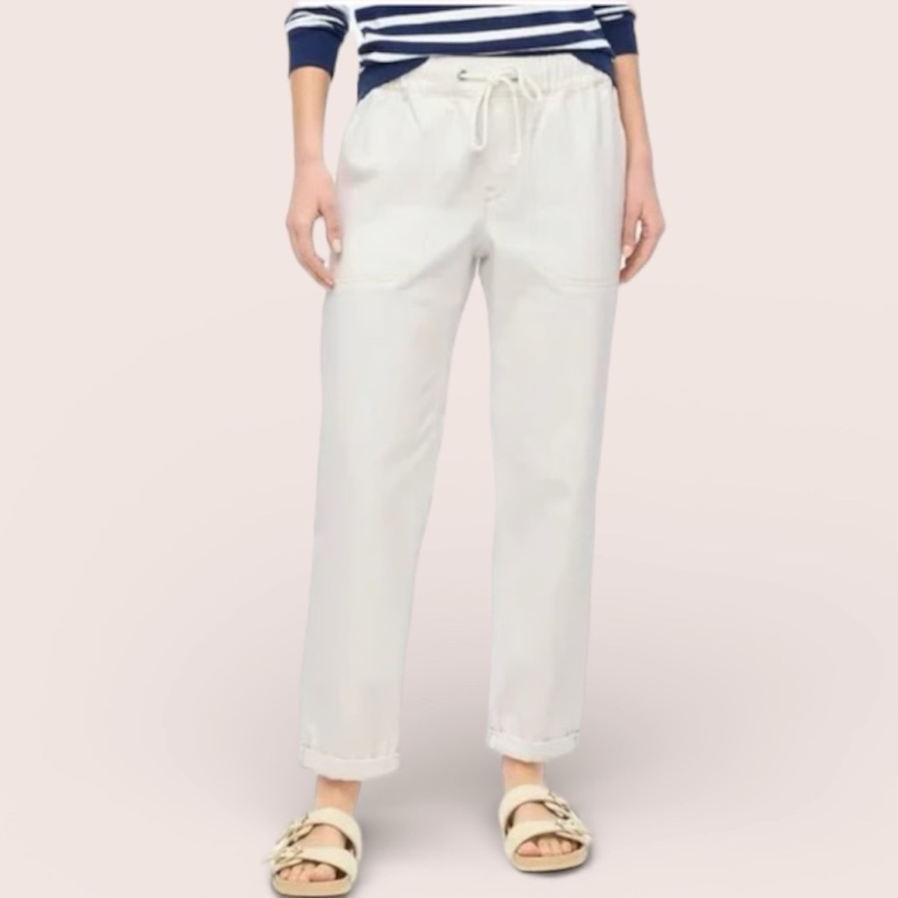 J.Crew White Drawstring Denim Pant Straight Leg 100% Cotton Size 30